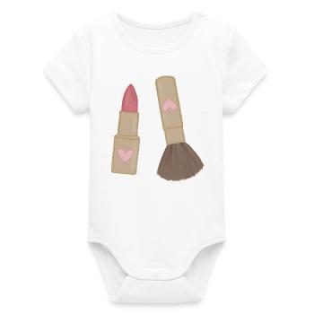 Heart Lip Lipstick & Brush Charm - Organic Short Sleeve Baby Bodysuit by Stanley/Stella - white - Front