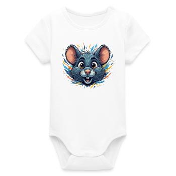Cheerful rat in a fire of color - Organic Short Sleeve Baby Bodysuit by Stanley/Stella - white - Front