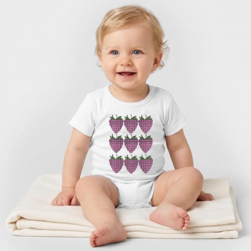 raspberry pattern textile Organic Short Sleeve Baby Bodysuit by Stanley/Stella