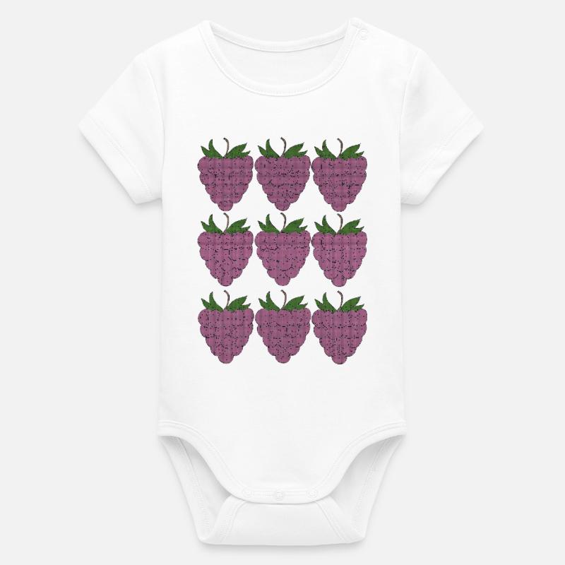 Textile à motif framboise - Body bébé manches courtes bio Stanley/Stella - blanc