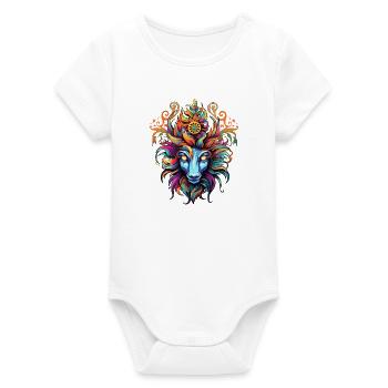 Colored Lion Head Volcanic Magic - Organic Short Sleeve Baby Bodysuit by Stanley/Stella - white - Front