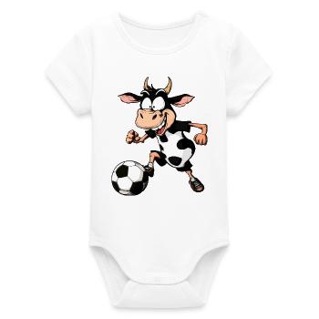 Kuh Fussballer - Organic Kurzarm-Babybody von Stanley/Stella - Weiß - Vorne