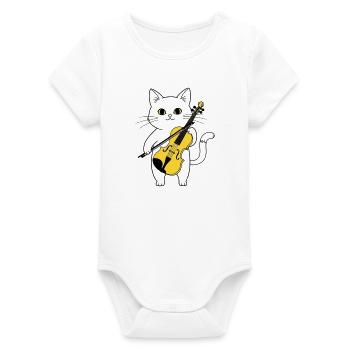 Cute Cat Playing Cello Chat - Body bébé manches courtes bio Stanley/Stella - blanc - Devant