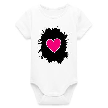 Magenta Heart on Black - Organic Short Sleeve Baby Bodysuit by Stanley/Stella - white - Front