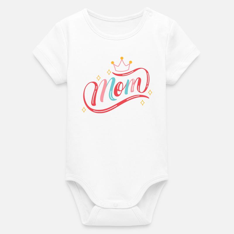 Crowned Mom Rainbow Script - Organic Short Sleeve Baby Bodysuit by Stanley/Stella - white