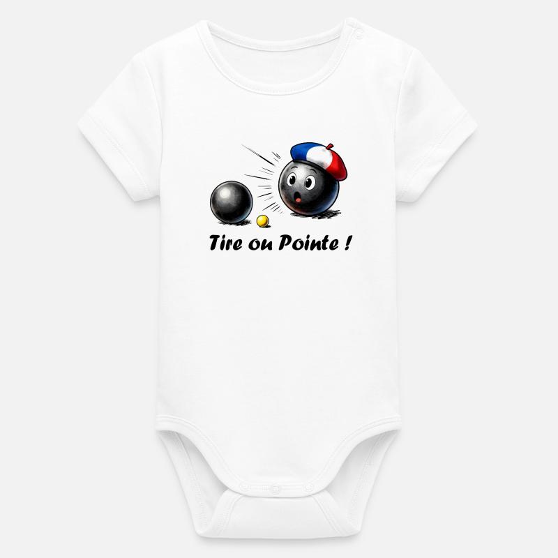 Boule de pétanque Français avec Béret - Body bébé manches courtes bio Stanley/Stella - blanc