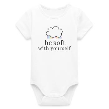 Be Soft With Yourself Cloud with Pastel Rainbow - Organic Short Sleeve Baby Bodysuit by Stanley/Stella - white - Front