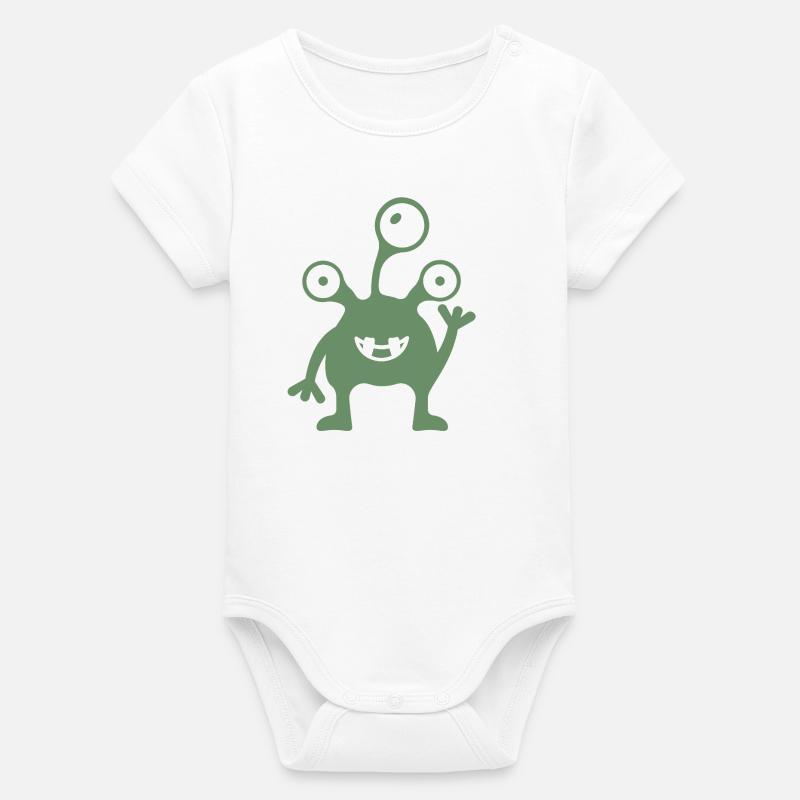 Ami extraterrestre vert à trois yeux - Body bébé manches courtes bio Stanley/Stella - blanc