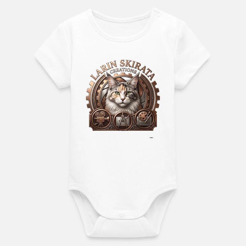 Portrait de chat steampunk avec engrenages - Body bébé manches courtes bio Stanley/Stella - blanc