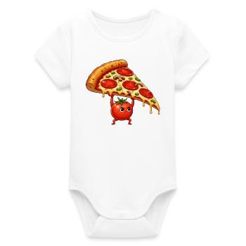 Le héros de la tomate soulève une part de pizza - Body bébé manches courtes bio Stanley/Stella - blanc - Devant