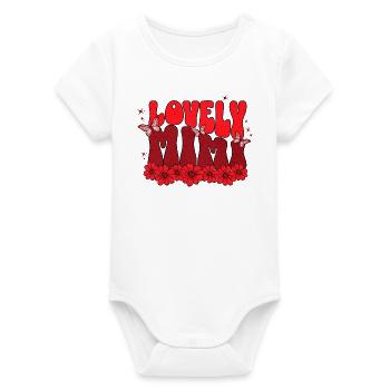 Lovely Maman – Fleurs rouges et papillons - Body bébé manches courtes bio Stanley/Stella - blanc - Devant