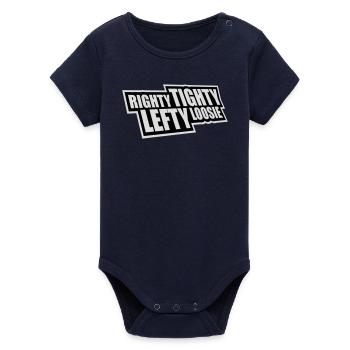 Righty Tighty Lefty Loosie Funny DIY Logo - Organic Short Sleeve Baby Bodysuit by Stanley/Stella - navy - Front