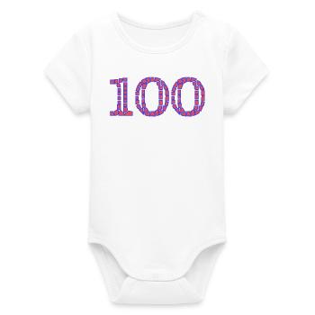 100. 100 YEARS. 100th ANNIVERSARY. BIRTHDAY 100 - Organic Short Sleeve Baby Bodysuit by Stanley/Stella - white - Front