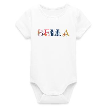 BELLA name decorated with flowers - Organic Short Sleeve Baby Bodysuit by Stanley/Stella - white - Front