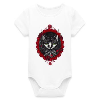 viktorianisches Katzen Porträt im blutroten Rahmen - Organic Kurzarm-Babybody von Stanley/Stella - Weiß - Vorne