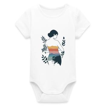Woman with Mountain Landscape and Nature - Organic Short Sleeve Baby Bodysuit by Stanley/Stella - white - Front