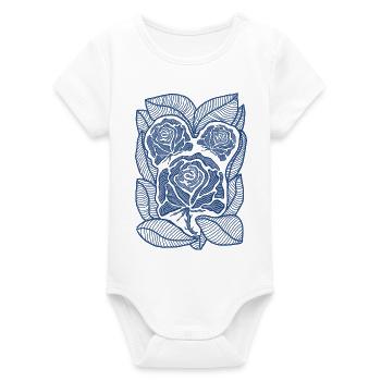 Blue Rose Filigree Bloom - Organic Short Sleeve Baby Bodysuit by Stanley/Stella - white - Front