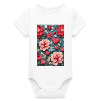 Roses with hearts - Organic Short Sleeve Baby Bodysuit by Stanley/Stella - white - Front