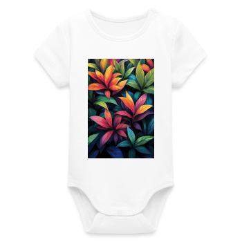Neon Tropical Leaves Pattern - Organic Short Sleeve Baby Bodysuit by Stanley/Stella - white - Front