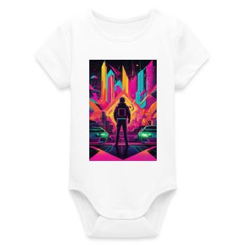 Astronaute de la frontière néon à Neon City - Body bébé manches courtes bio Stanley/Stella - blanc - Devant