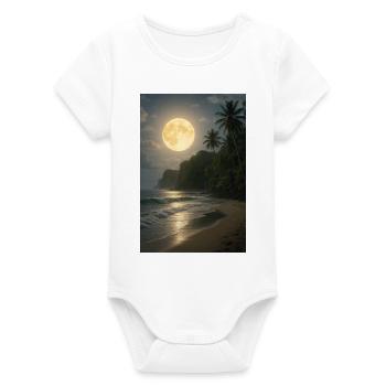 Moonlight over tropical beach - Organic Short Sleeve Baby Bodysuit by Stanley/Stella - white - Front