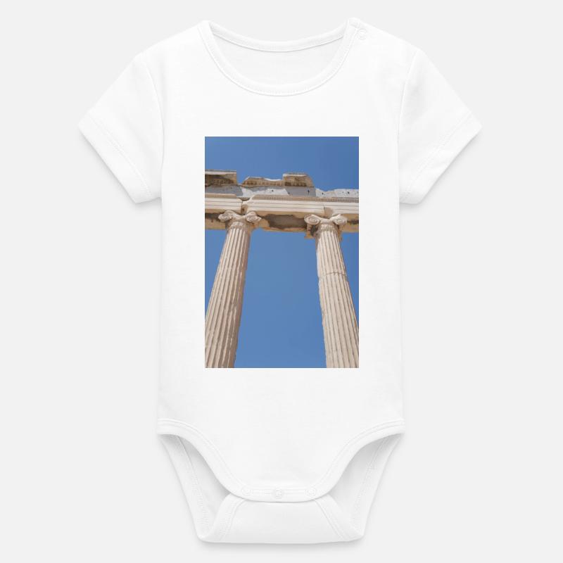 Ancient columns under blue sky, Acropolis - Organic Short Sleeve Baby Bodysuit by Stanley/Stella - white
