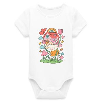Maison de poupée lapin pastel en fleurs - Body bébé manches courtes bio Stanley/Stella - blanc - Devant