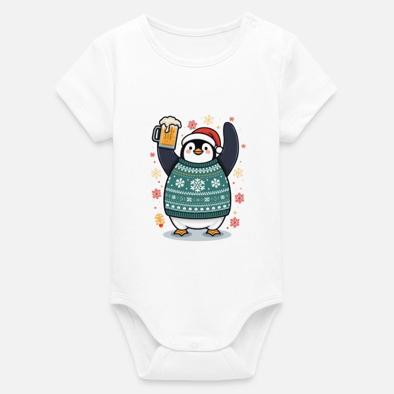 Festlicher Pinguin im Pullover - Organic Kurzarm-Babybody von Stanley/Stella - Weiß