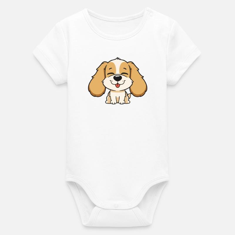 Cute dog head with cheerful expression - Organic Short Sleeve Baby Bodysuit by Stanley/Stella - white