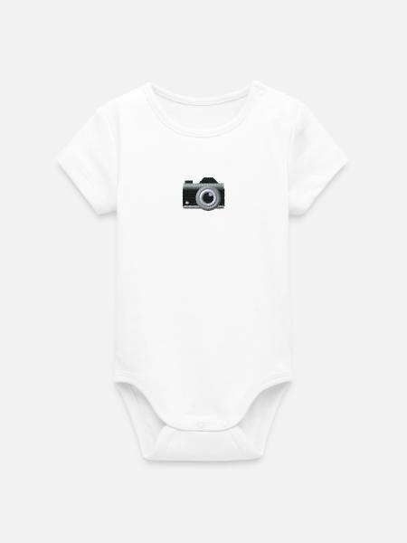 Kamera bestickt - Organic Kurzarm-Babybody von Stanley/Stella - Weiß
