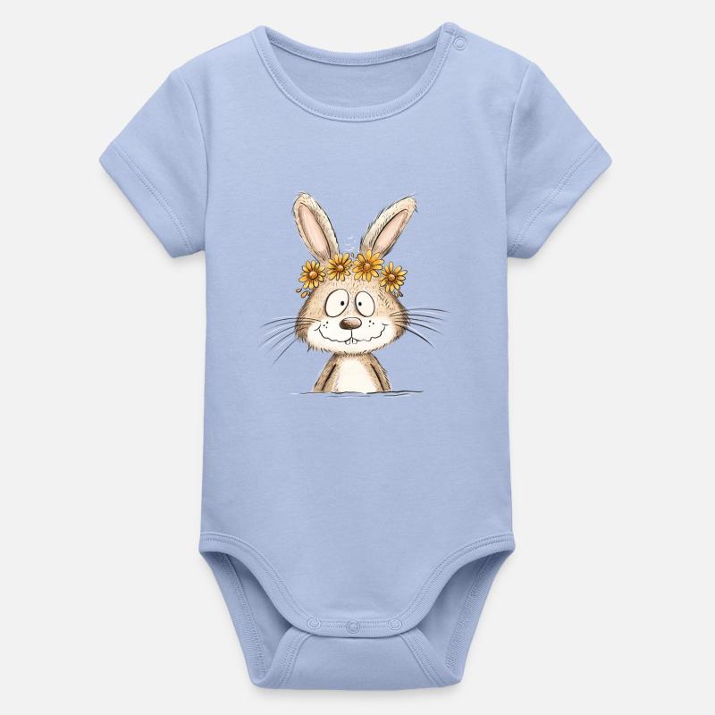 Droll Bunny I Easter Bunny Bunny Spring - Organic Short Sleeve Baby Bodysuit by Stanley/Stella - sky