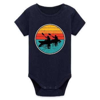 Sunset Kayak Duo Circle - Organic Short Sleeve Baby Bodysuit by Stanley/Stella - navy - Front
