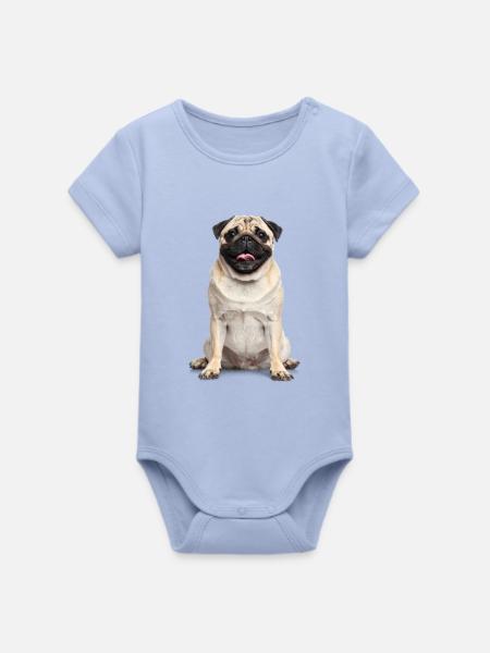 Mops – Charmant, knuffig & voller Liebe! - Organic Kurzarm-Babybody von Stanley/Stella - Sky