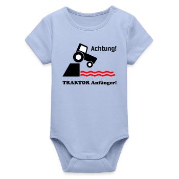 Tractor Beginners - Organic Short Sleeve Baby Bodysuit by Stanley/Stella - sky - Front