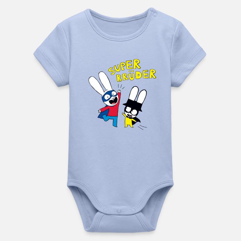 Simon Super Bunny Super Frères - Body bébé manches courtes bio Stanley/Stella - ciel