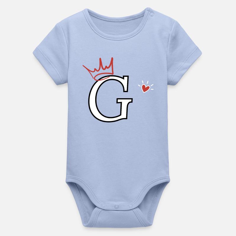 Lettre g couronne cœur - Body bébé manches courtes bio Stanley/Stella - ciel