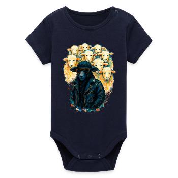 Schwarzes Schaf Nonkonformist in Lederjacke - Organic Kurzarm-Babybody von Stanley/Stella - Navy - Vorne