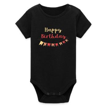 Joyeux anniversaire - Body bébé manches courtes bio Stanley/Stella - noir - Devant