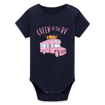 Queen of the Camper - Organic Short Sleeve Baby Bodysuit by Stanley/Stella - navy - Front