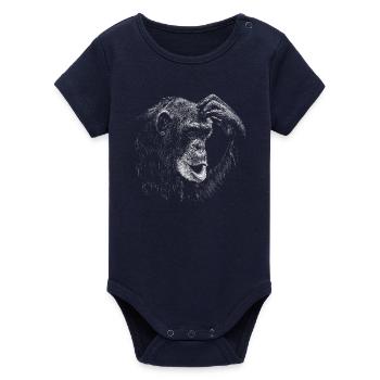 Monkey - Organic Short Sleeve Baby Bodysuit by Stanley/Stella - navy - Front