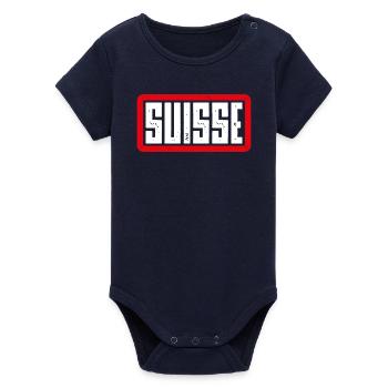 Suisse - Schweiz - Swiss - Svizzera - Switzerland - Organic Short Sleeve Baby Bodysuit by Stanley/Stella - navy - Front