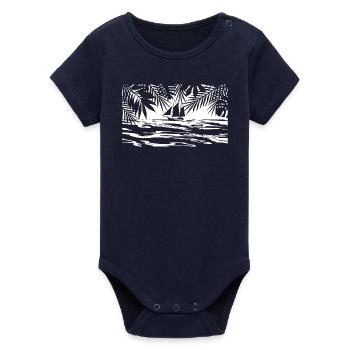 Caribbean, island, ship - Organic Short Sleeve Baby Bodysuit by Stanley/Stella - navy - Front