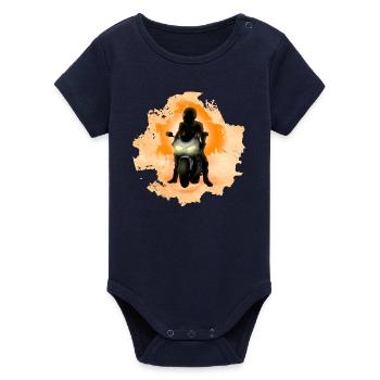 biker - Organic Short Sleeve Baby Bodysuit by Stanley/Stella - navy - Front