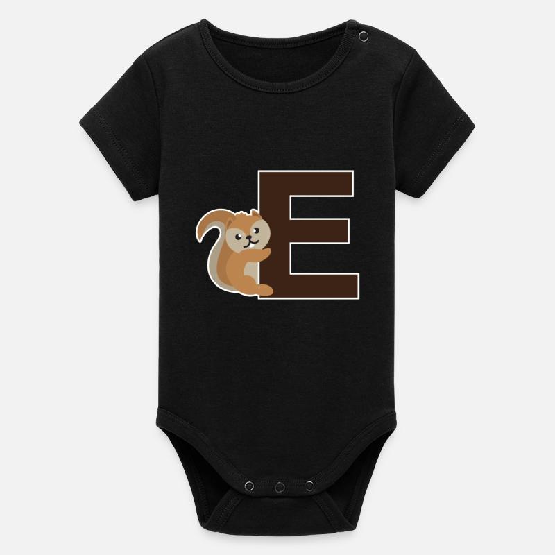 An E like the squirrel that hangs on the E - Organic Short Sleeve Baby Bodysuit by Stanley/Stella - black