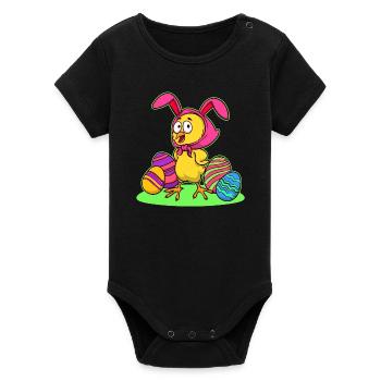 Easter chick chick easter happy easter eggs - Organic Short Sleeve Baby Bodysuit by Stanley/Stella - black - Front