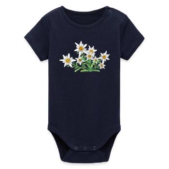 L’Edelweiss, Fleur des Alpes, Fleur de Suisse - Body bébé manches courtes bio Stanley/Stella - marine - Devant