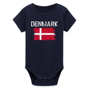 Denmark Flag Brush Art - Organic Short Sleeve Baby Bodysuit by Stanley/Stella - navy - Front