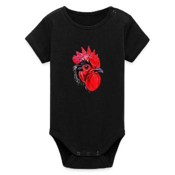 have you seen this chicken cool Rooster - Organic Short Sleeve Baby Bodysuit by Stanley/Stella - black - Front
