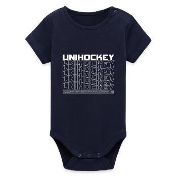 Floorball Typo Pattern - Organic Short Sleeve Baby Bodysuit by Stanley/Stella - navy - Front