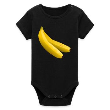 Twin Bananas Vector Yellow - Organic Short Sleeve Baby Bodysuit by Stanley/Stella - black - Front